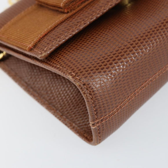 Salvatore Ferragamo Vala Chain Embossed Bag Leather Brown Gold Auth gh1250