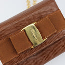 Salvatore Ferragamo Vala Chain Embossed Bag Leather Brown Gold Auth gh1250-14