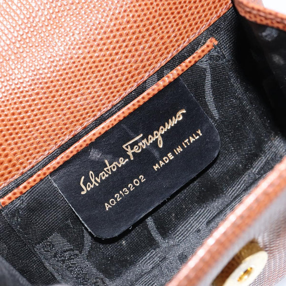 Salvatore Ferragamo Vala Chain Embossed Bag Leather Brown Gold Auth gh1250