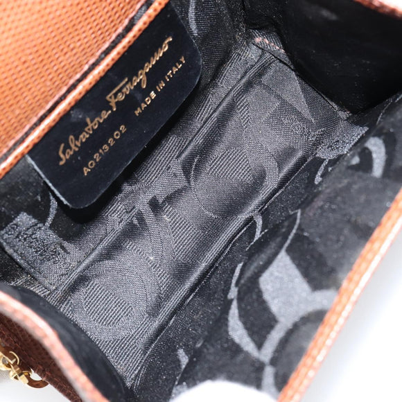 Salvatore Ferragamo Vala Chain Embossed Bag Leather Brown Gold Auth gh1250