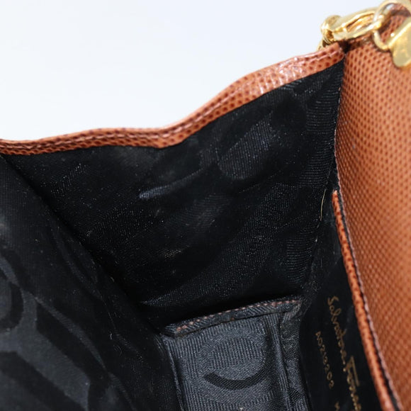 Salvatore Ferragamo Vala Chain Embossed Bag Leather Brown Gold Auth gh1250