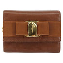 Salvatore Ferragamo Vala Chain Embossed Bag Leather Brown Gold Auth gh1250-2