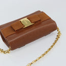Salvatore Ferragamo Vala Chain Embossed Bag Leather Brown Gold Auth gh1250-6