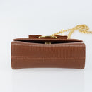 Salvatore Ferragamo Vala Chain Embossed Bag Leather Brown Gold Auth gh1250-9