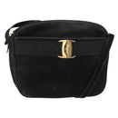 Salvatore Ferragamo Vala Shoulder Bag Suede Black Gold Auth gh1251-1