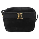 Salvatore Ferragamo Vala Shoulder Bag Suede Black Gold Auth gh1251-2