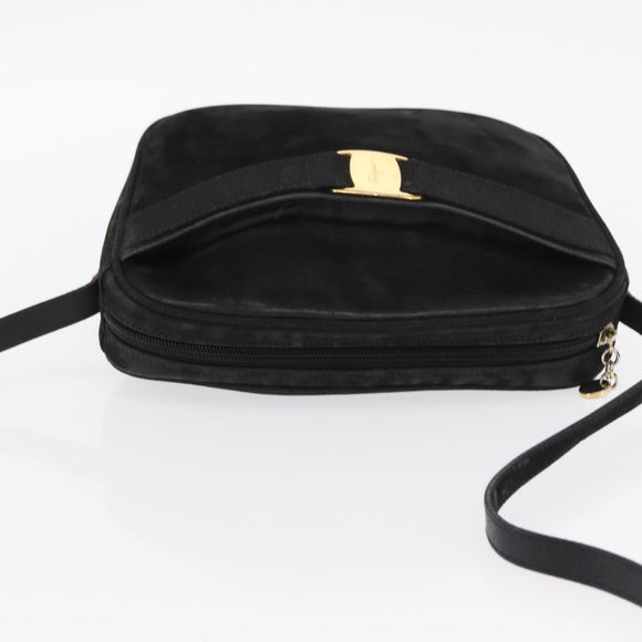 Salvatore Ferragamo Vala Shoulder Bag Suede Black Gold Auth gh1251