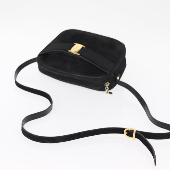 Salvatore Ferragamo Vala Shoulder Bag Suede Black Gold Auth gh1251