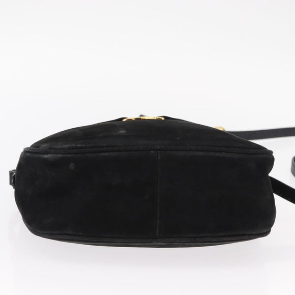 Salvatore Ferragamo Vala Shoulder Bag Suede Black Gold Auth gh1251