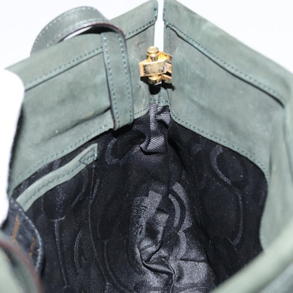 Salvatore Ferragamo Vala Shoulder Bag Suede Khaki Gold Auth gh1252