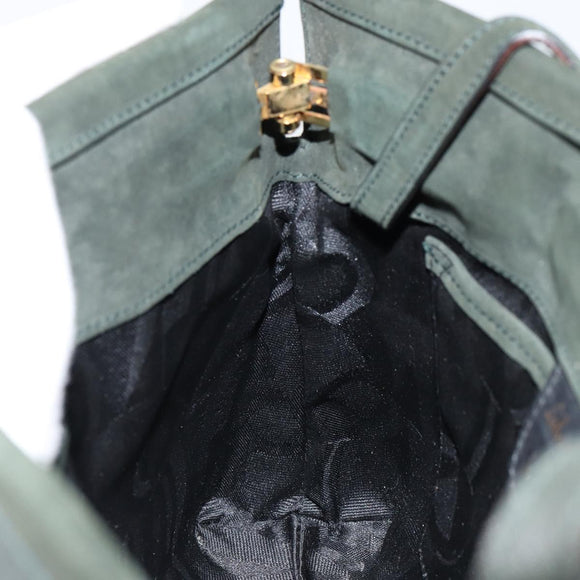 Salvatore Ferragamo Vala Shoulder Bag Suede Khaki Gold Auth gh1252