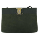 Salvatore Ferragamo Vala Shoulder Bag Suede Khaki Gold Auth gh1252-13