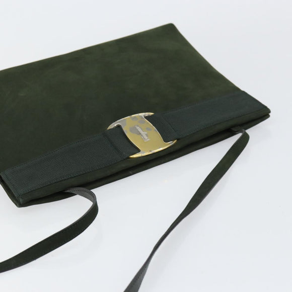 Salvatore Ferragamo Vala Shoulder Bag Suede Khaki Gold Auth gh1252