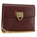 Salvatore Ferragamo Gancini Chain Shoulder Bag Leather Bordeaux Gold Auth gh1253-1