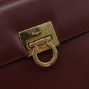 Salvatore Ferragamo Gancini Chain Shoulder Bag Leather Bordeaux Gold Auth gh1253-14