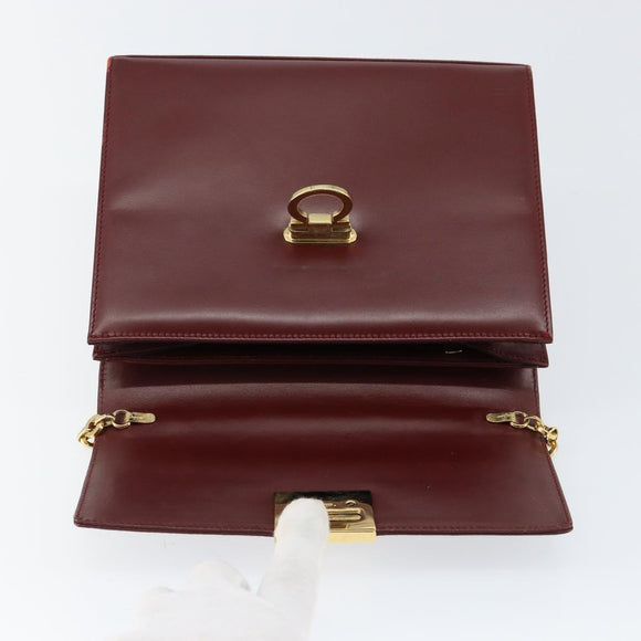 Salvatore Ferragamo Gancini Chain Shoulder Bag Leather Bordeaux Gold Auth gh1253