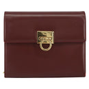 Salvatore Ferragamo Gancini Chain Shoulder Bag Leather Bordeaux Gold Auth gh1253-2