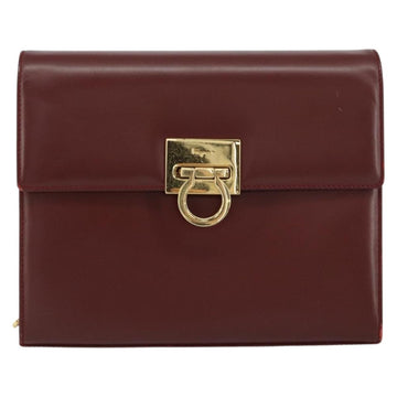 Salvatore Ferragamo Gancini Chain Shoulder Bag Leather Bordeaux Gold Auth gh1253 - 0