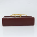 Salvatore Ferragamo Gancini Chain Shoulder Bag Leather Bordeaux Gold Auth gh1253-9