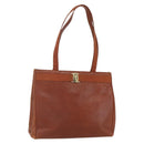 Salvatore Ferragamo Embossing Vala Tote Bag Leather Brown Gold Auth gh1259-1