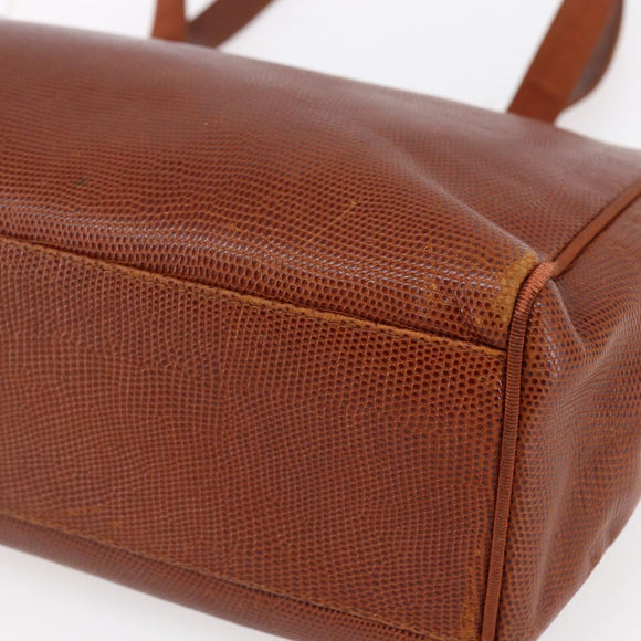 Salvatore Ferragamo Embossing Vala Tote Bag Leather Brown Gold Auth gh1259