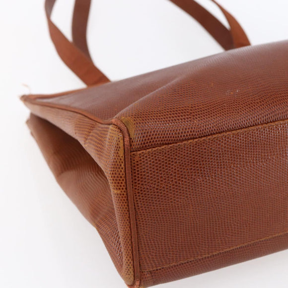 Salvatore Ferragamo Embossing Vala Tote Bag Leather Brown Gold Auth gh1259