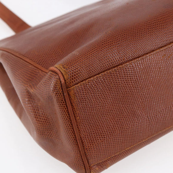 Salvatore Ferragamo Embossing Vala Tote Bag Leather Brown Gold Auth gh1259