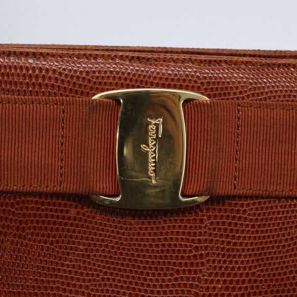 Salvatore Ferragamo Embossing Vala Tote Bag Leather Brown Gold Auth gh1259