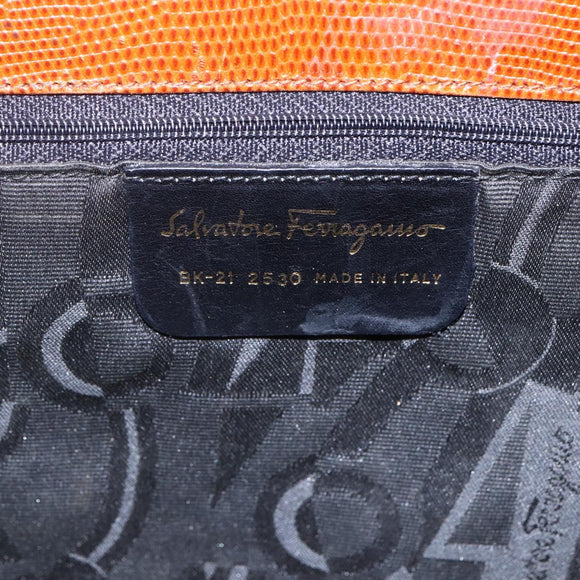 Salvatore Ferragamo Embossing Vala Tote Bag Leather Brown Gold Auth gh1259