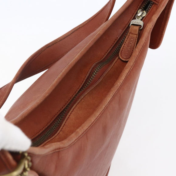 Coach Shoulder Bag Leather Brown Gold Auth gh1263