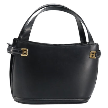 BALLY Hand Bag Leather Black Gold Auth gh1264