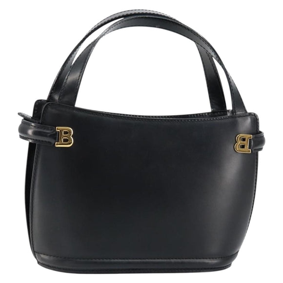 BALLY Hand Bag Leather Black Gold Auth gh1264
