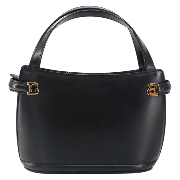 BALLY Hand Bag Leather Black Gold Auth gh1264