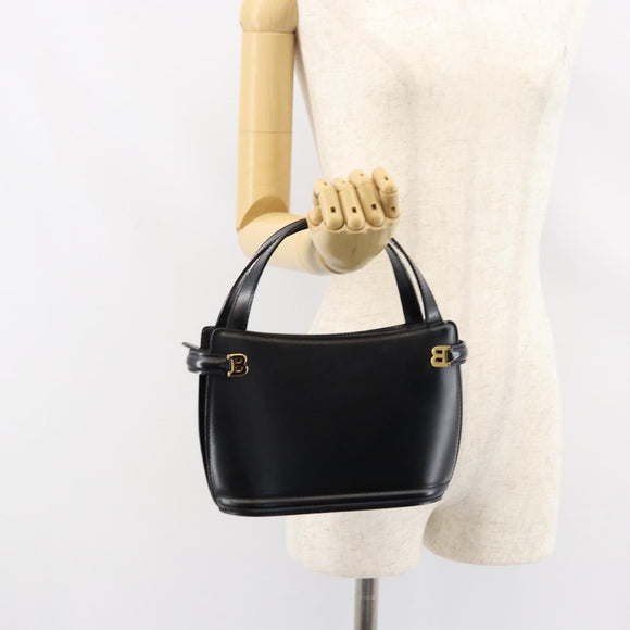 BALLY Hand Bag Leather Black Gold Auth gh1264