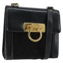 Salvatore Ferragamo Gancini Shoulder Bag Leather Black Gold Auth gh1266-1