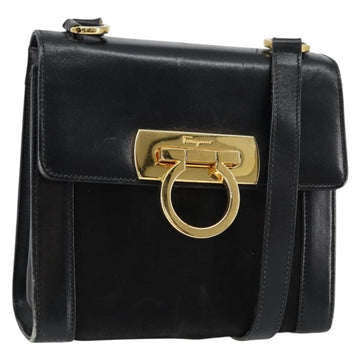 Salvatore Ferragamo Gancini Shoulder Bag Leather Black Gold Auth gh1266