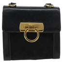 Salvatore Ferragamo Gancini Shoulder Bag Leather Black Gold Auth gh1266-2