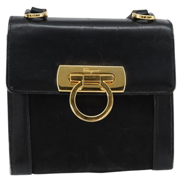 Salvatore Ferragamo Gancini Shoulder Bag Leather Black Gold Auth gh1266 - 0