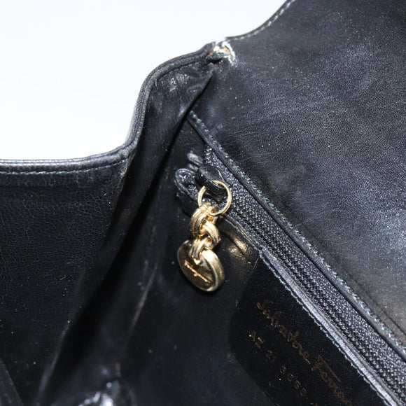 Salvatore Ferragamo Gancini Shoulder Bag Leather Black Gold Auth gh1266