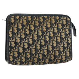 Christian Dior Trotter Canvas Clutch Bag Navy Silver Auth gh1267