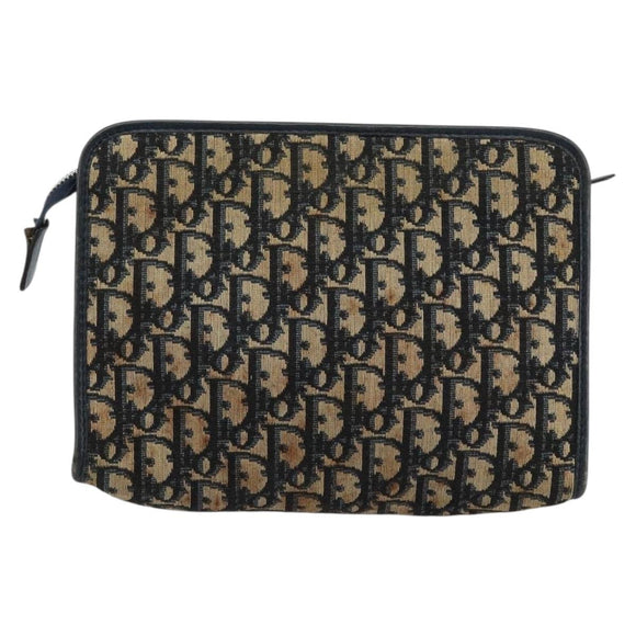 Christian Dior Trotter Canvas Clutch Bag Navy Silver Auth gh1267