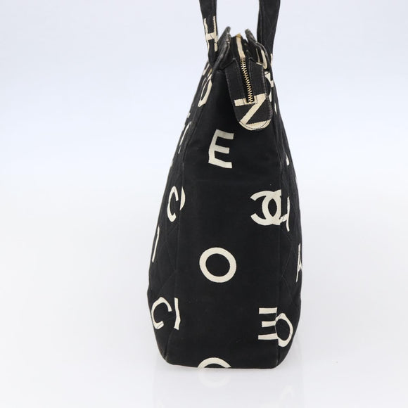 CHANEL COCO Mark Shoulder Bag Canvas Black Gold CC Auth gh1268