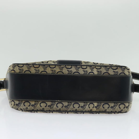 CELINE C Sulky Shoulder Bag Canvas Navy Gold Auth gh127