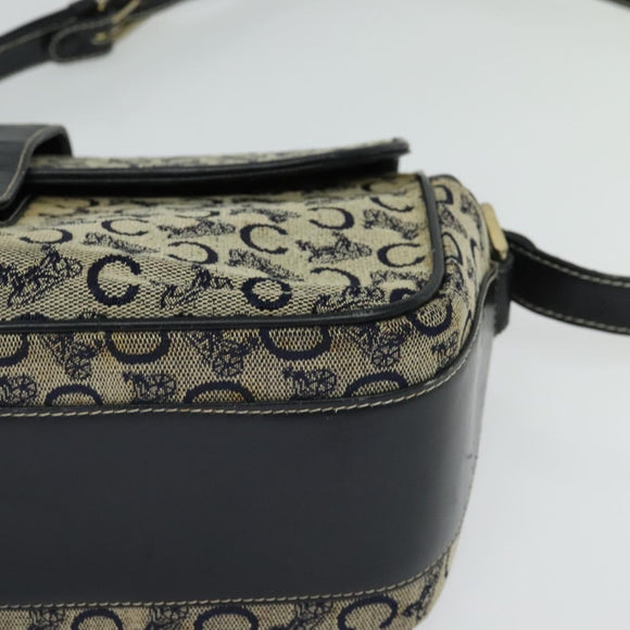 CELINE C Sulky Shoulder Bag Canvas Navy Gold Auth gh127