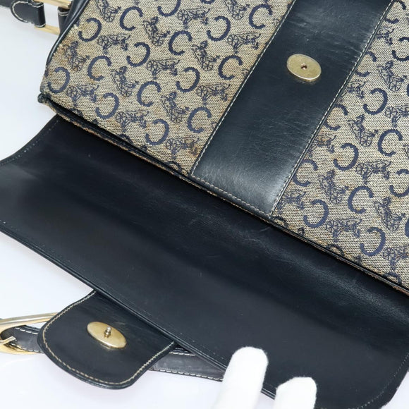 CELINE C Sulky Shoulder Bag Canvas Navy Gold Auth gh127