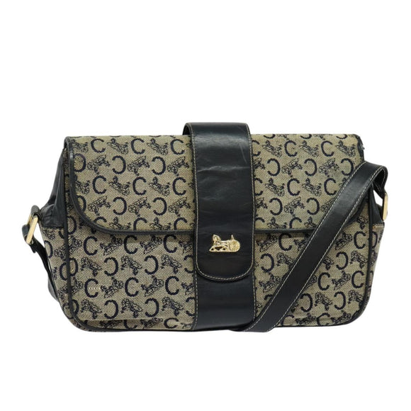 CELINE C Sulky Shoulder Bag Canvas Navy Gold Auth gh127