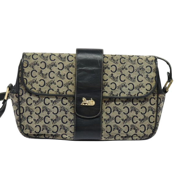 CELINE C Sulky Shoulder Bag Canvas Navy Gold Auth gh127