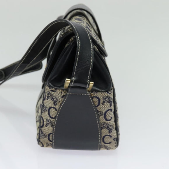 CELINE C Sulky Shoulder Bag Canvas Navy Gold Auth gh127