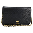 CHANEL Matelasse Chain Shoulder Bag Lamb Skin Black Gold CC Auth gh1276-1