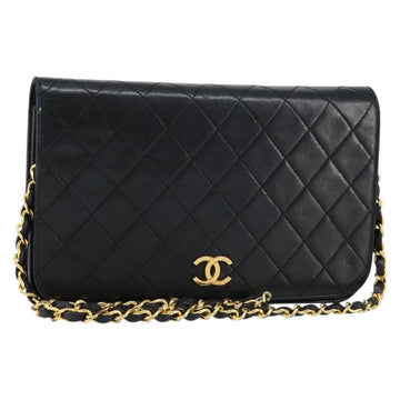 CHANEL Matelasse Chain Shoulder Bag Lamb Skin Black Gold CC Auth gh1276